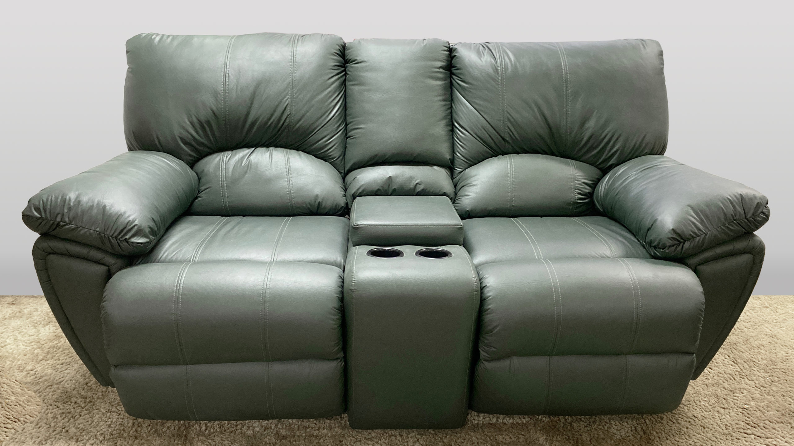 sofá reclinable nápoles 2 puestos verde claro + módulo consola nápoles